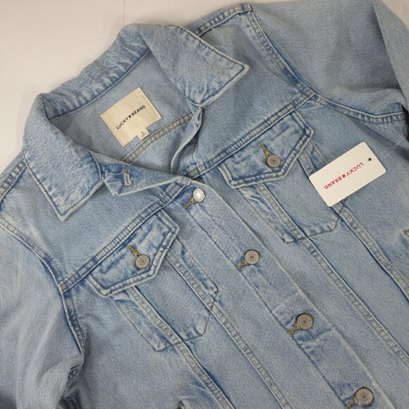 NWT $109 LUCKY BRAND BLUE DENIM JACKET WOMEN'S SIZE LARGE LIGHT WASH POCKETS NEW - Picture 4 of 16